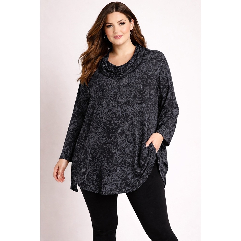 Bryn Walker Floral Cowl Neck Tunic Top‎ M Sparkle Dark Boho Lagenlook Whimsigoth